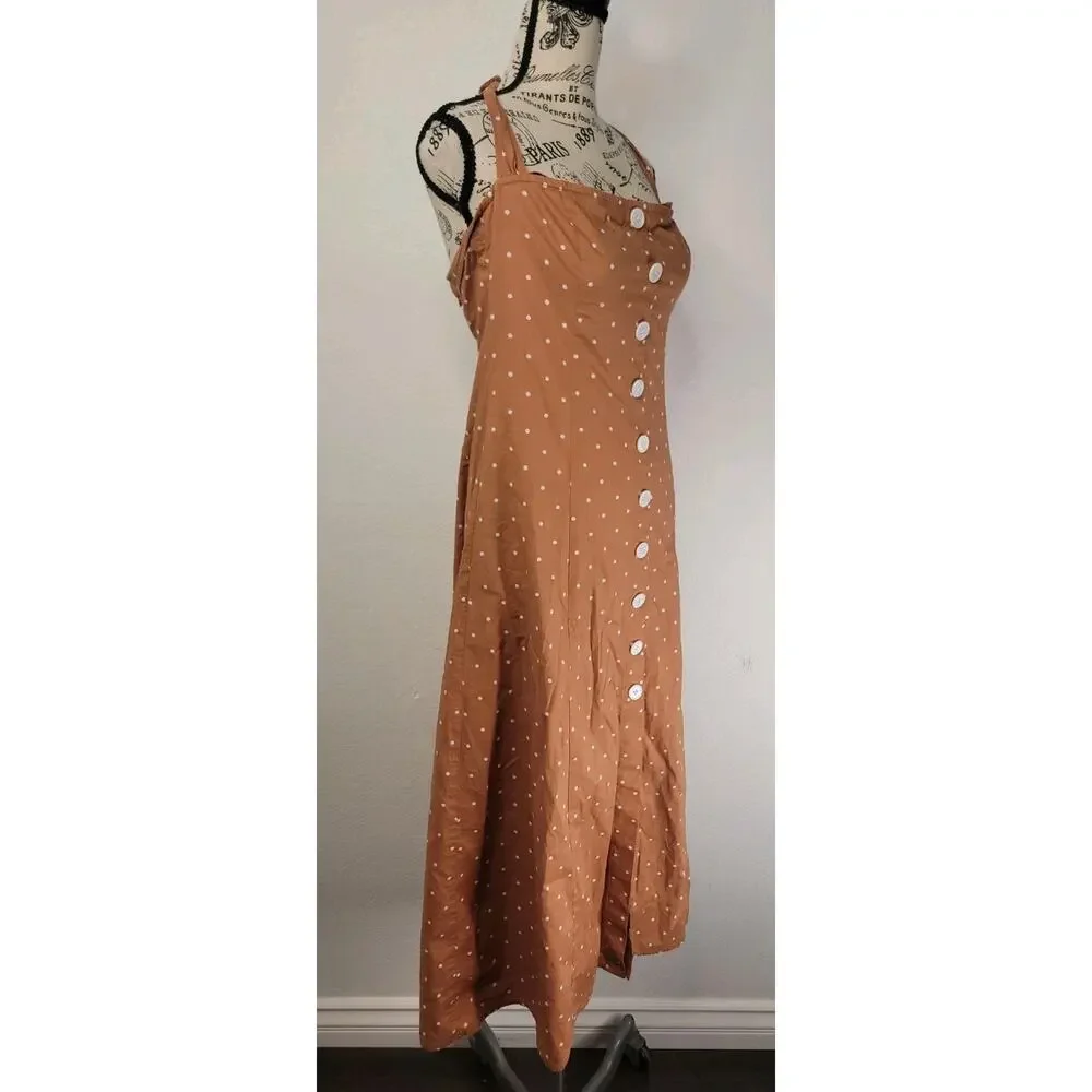 We Wore What Halter Button Up Midi Dress SZ 6 Micro Polka Biscotti Cottagecore_5